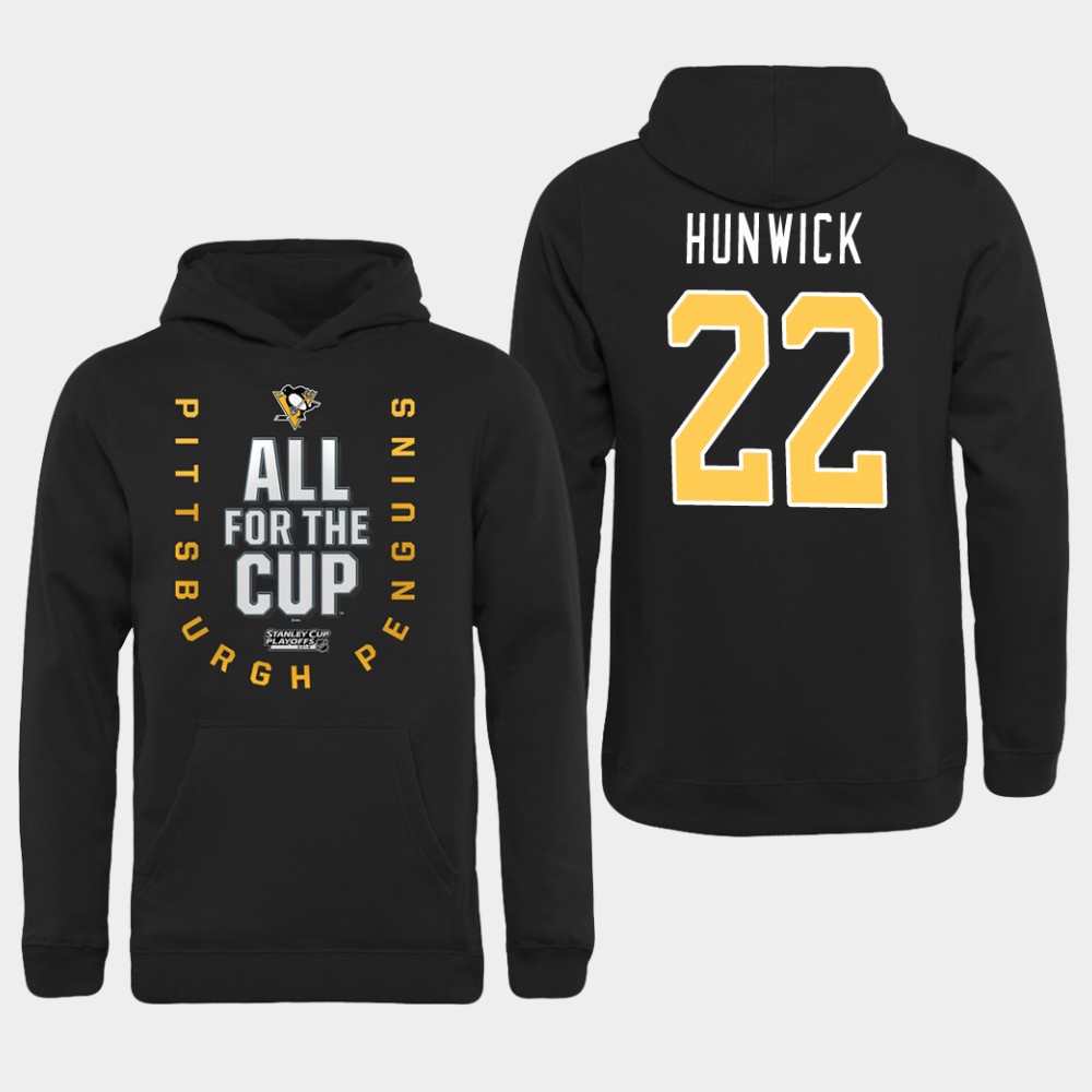Men NHL Pittsburgh Penguins 22 Hunwick black All for the Cup Hoodie